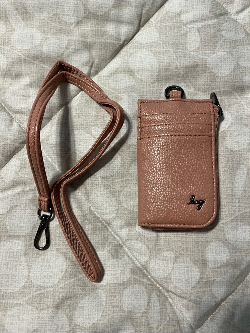 New without tags! LUG Vegan Leather RFID Wallet Lanyard-Twister in Blush Pink